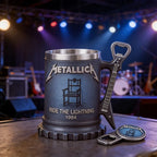 JingMetallica Ride The Lightning 1984 Collectible Mug, Guitar Handle Stainless Steel Lined Beer Stein, Heavy Metal Rock Fan Gift