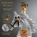 Blanton's Horse Head Shaped Crystal Whiskey Decanter, Bronze Horse Rider Stopper Liquor Bottle, Kentucky Bourbon Spirits Storage