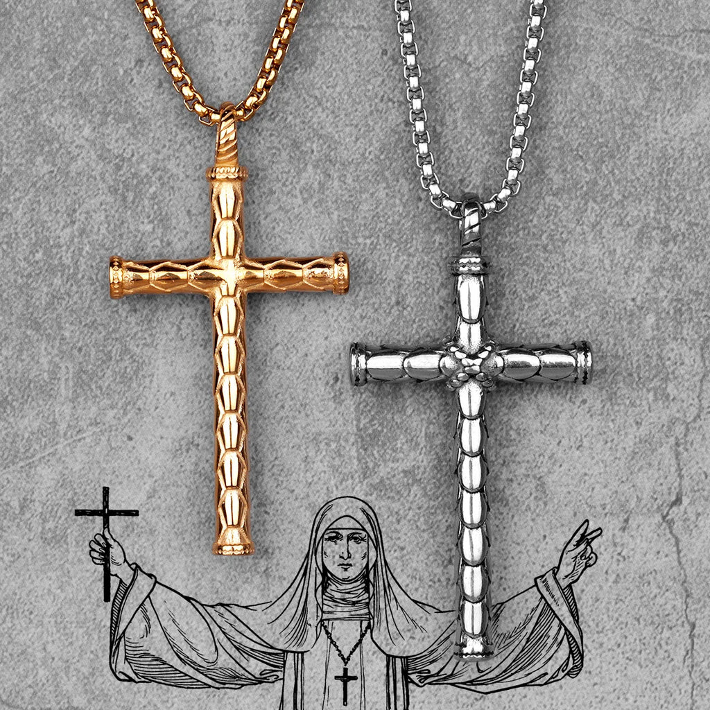 PENDRA Dragon Scale Cross Steel Necklace