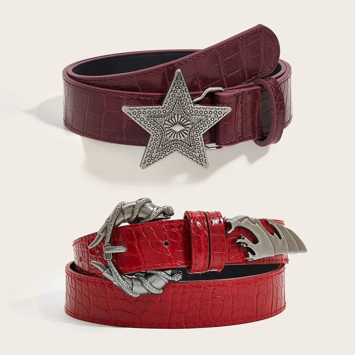 Women's Belt Pants Trousers Jeans Pattern Leather Belt For Cosplay Accessories Women Halloween Suits Black Wine Red Waistband