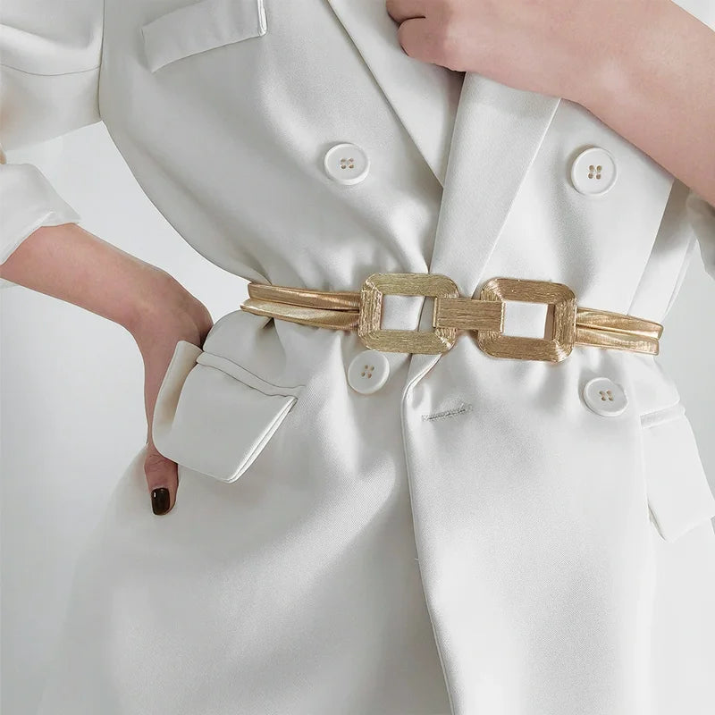 Golden Double-strand Elastic Women's Belt Buckle Women's Casual Fashion Spring Metal Waist Chain With Skirt