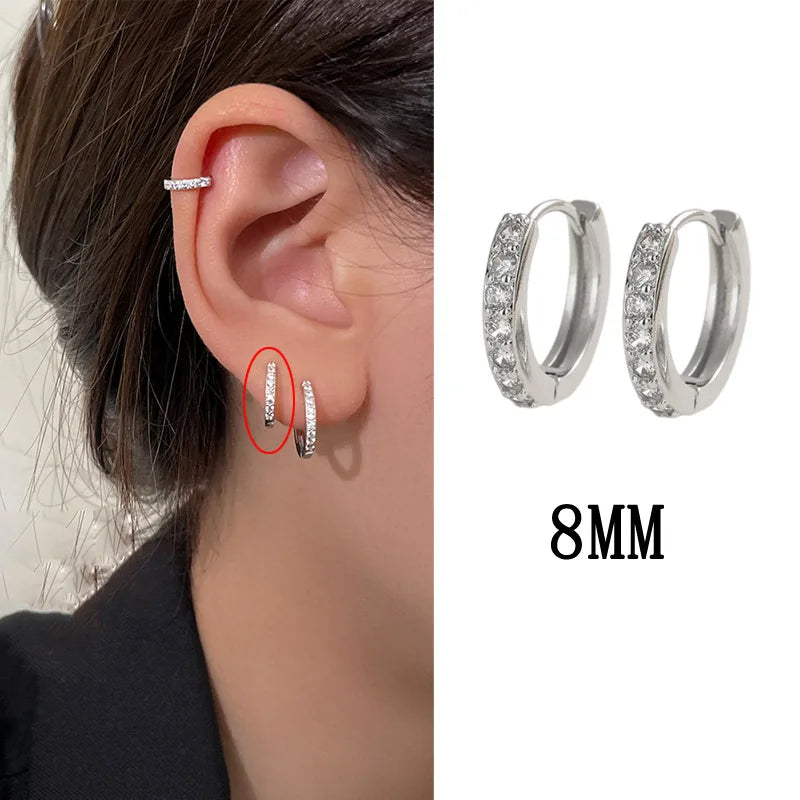 VENTFILLE 925 Sterling Silver Diamond Studded Hoop Earrings for Women Ear Buckle Circle Trendy Jewelry Gift Dropshipping