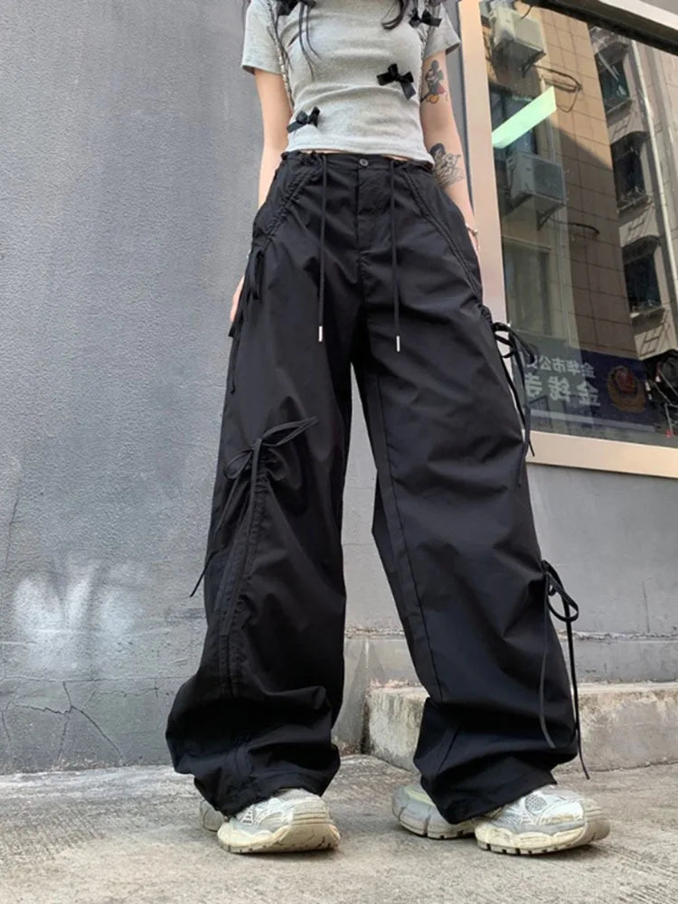 PENDRA Bowtie Wide Leg Drawstring Cargo Pants