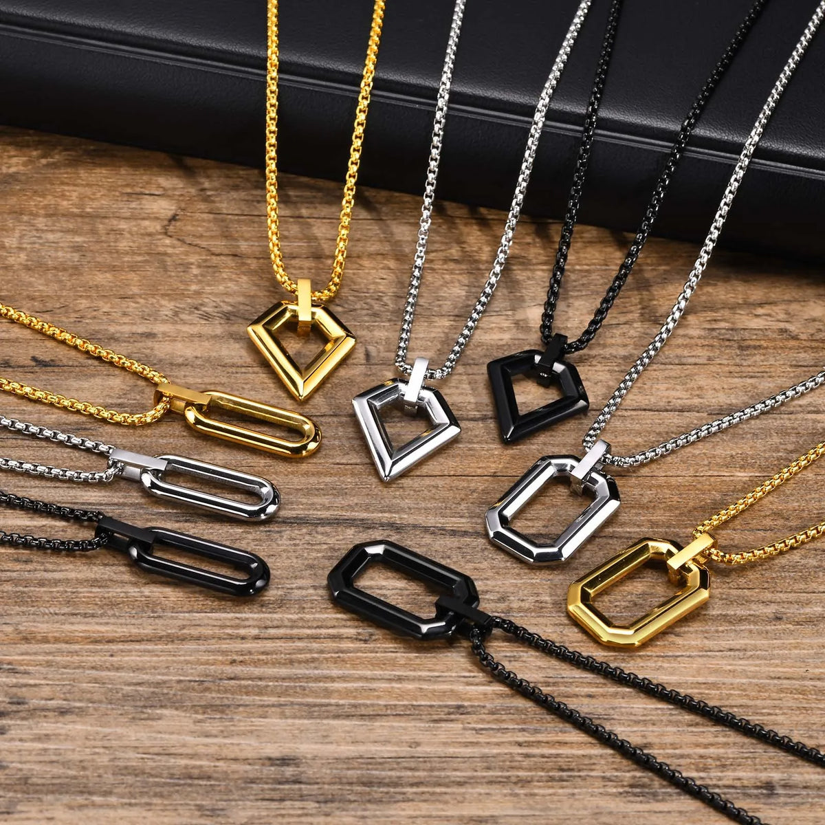 Mens Simple Geometric Necklaces,Hollow Waterproof Stainless Steel Square Pendant Collars,Classic Jewelry Gifts for Boys