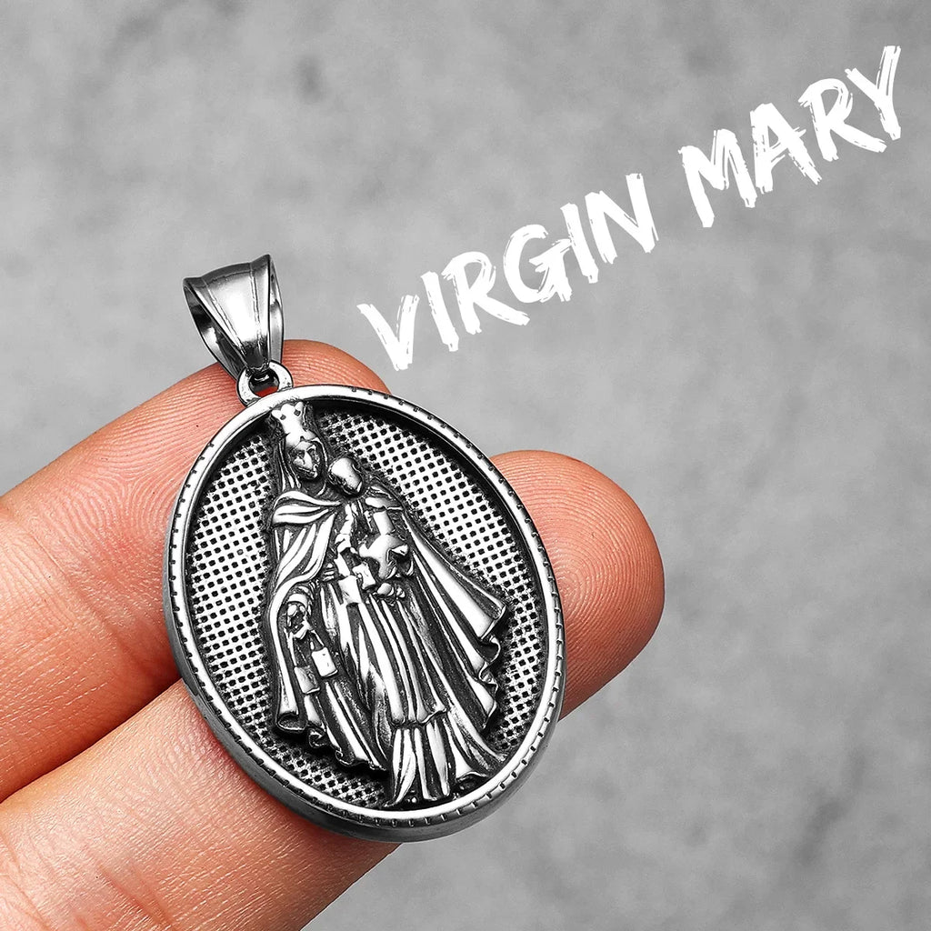Virgin Mary Stainless Steel Men Necklaces Pendants Chains Women Jewelry New Cool Powerful Amulet Accessories Gifts Wholesale