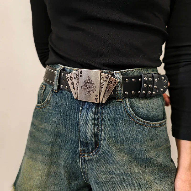 Western Black Belt for Men and Women Poker Rivet Belts Male Fashion Leisure Punk Accessories wide Jeans Waistband Men's Gifts