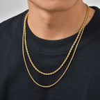 2pcs Men's Chain Necklace,Stainless Steel Black Gold Silver Color Twisted Rope Chain Collars,Trendy Punk Basic Chains Gift