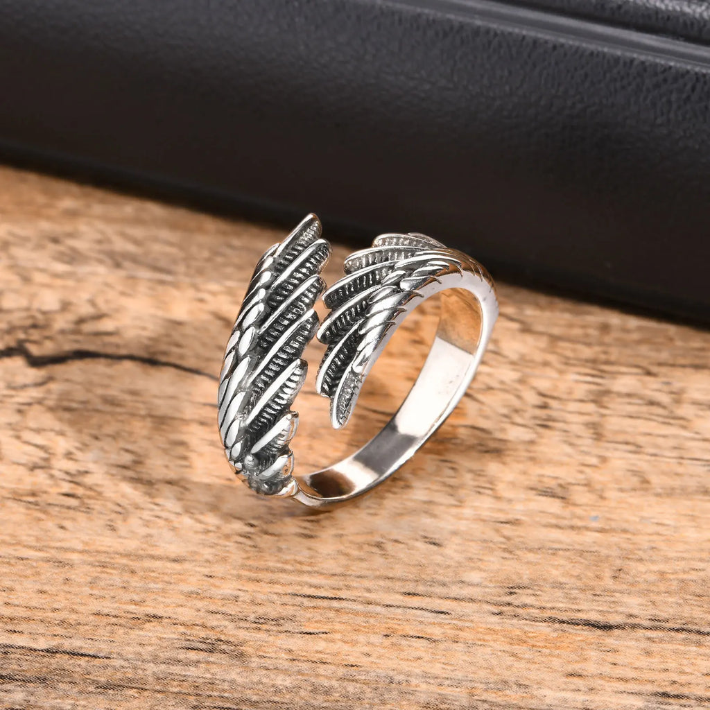 Angel's Wing Feather Ring for Men Boys, Metal Opening Ring Adjustable Ring,Rock Punk Jewelry Anniversary Birthday Gifts
