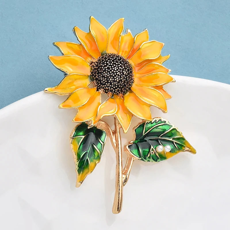 PENDRA Solara Yellow Enamel Sunflower Brooch