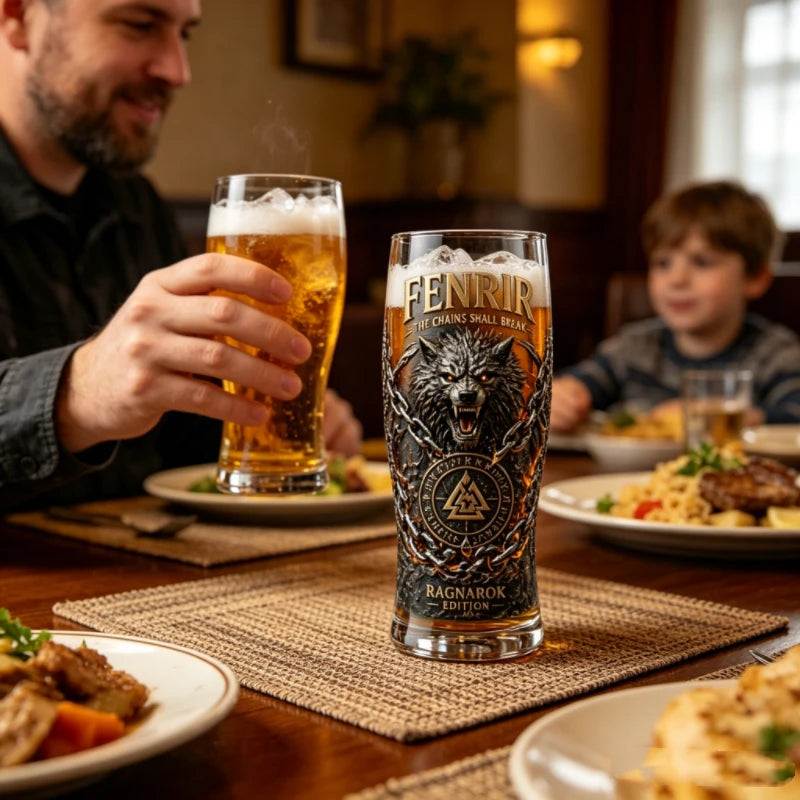 Fenrir Wolf Viking Myth Glass Mug, Norse Symbol Whiskey Cocktail Cup, Barware for Party Beer Water Decor