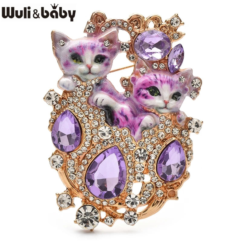 PENDRA Royal Two Cats Enamel Brooch
