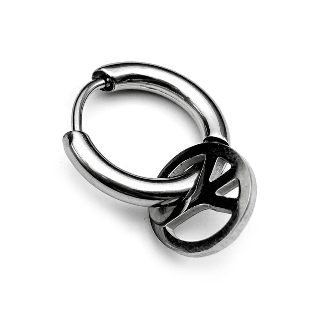 1pcs Punk Peace Sign Stainless Steel Stud Earring For Men Women Gothic Cool Prevent Allergy Puncture Ear Ring Jewelry