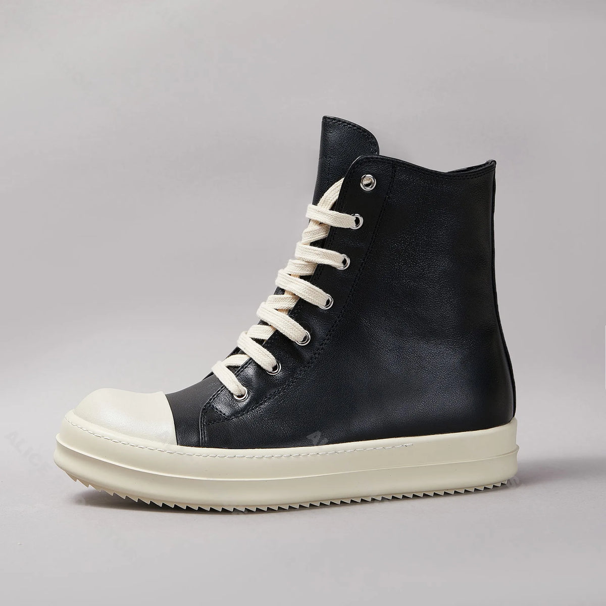 PENDRA Obsidian Zip Black Leather High-Top Zip Thick-Sole Platform Ankle Boots