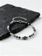 Healing Natural Stone Beaded Bracelets for Men Boys,Hip Hop Metal Adjustable Beaded Wristband,Causal Jewelry Gift