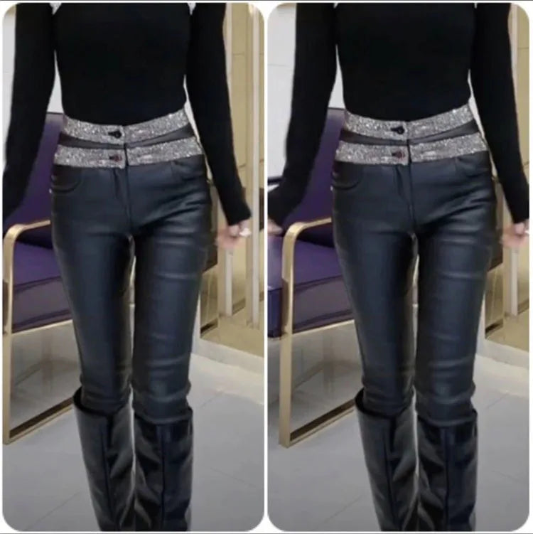 PENDRA Waist Leather Diamond Pants