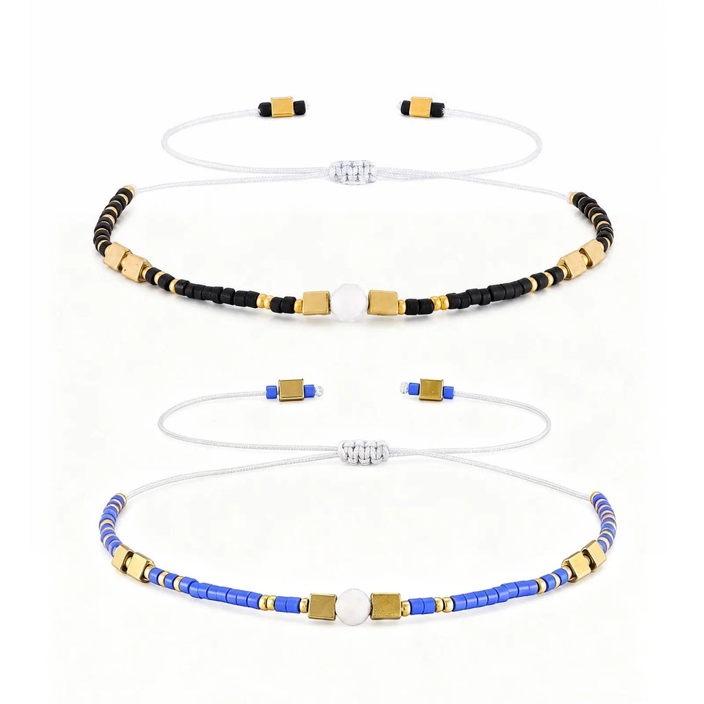 1/2/3pcs Boho Beaded Bracelets for Men,Handmade Mini Gold Color Stainless Steel Beads Glass Seeds Wristband,Summer Jewelry