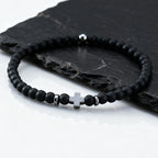 Gallstone Cross Beaded Bracelet for Men Boys,4mm Red Pine Stone Black Onyx Elastic Wristband,Simple Stackable Jewelry