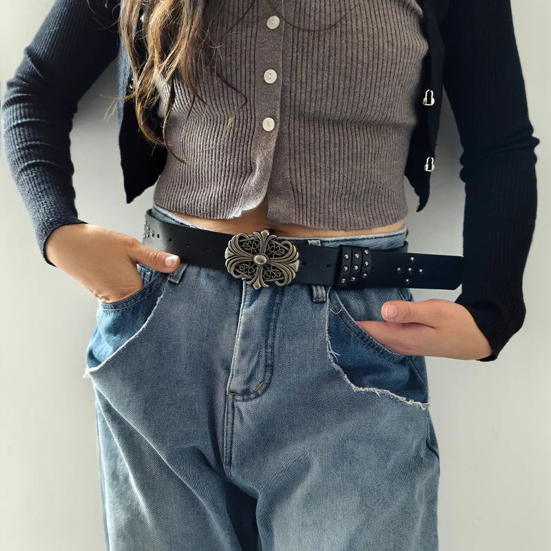 Ribbed trendy Plus Size women's belt Female vintage Cross jeans chic belt For Men dark decorative Punk Accessories Gothic Belt