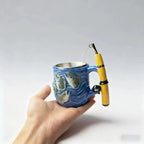 Funny Fishing Rod Handle Coffee Mug 3D Fishing Embossed Stainless Steel Cup for Men Collect Decor Family Ornament Collection