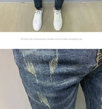 Harajuku Fashion Autumn New Blue Jeans Men's Trendy Brand Scratches Cargo Work Korean Slim-fitting Trousers Luxury Elastic Pants