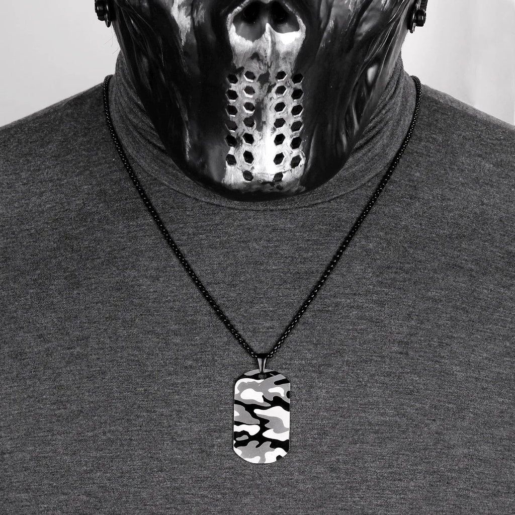 Camouflage Tag Army Long Men Necklaces Pendants Chain Punk for Boyfriend Male Stainless Steel Jewelry Creativity Gift Wholesale