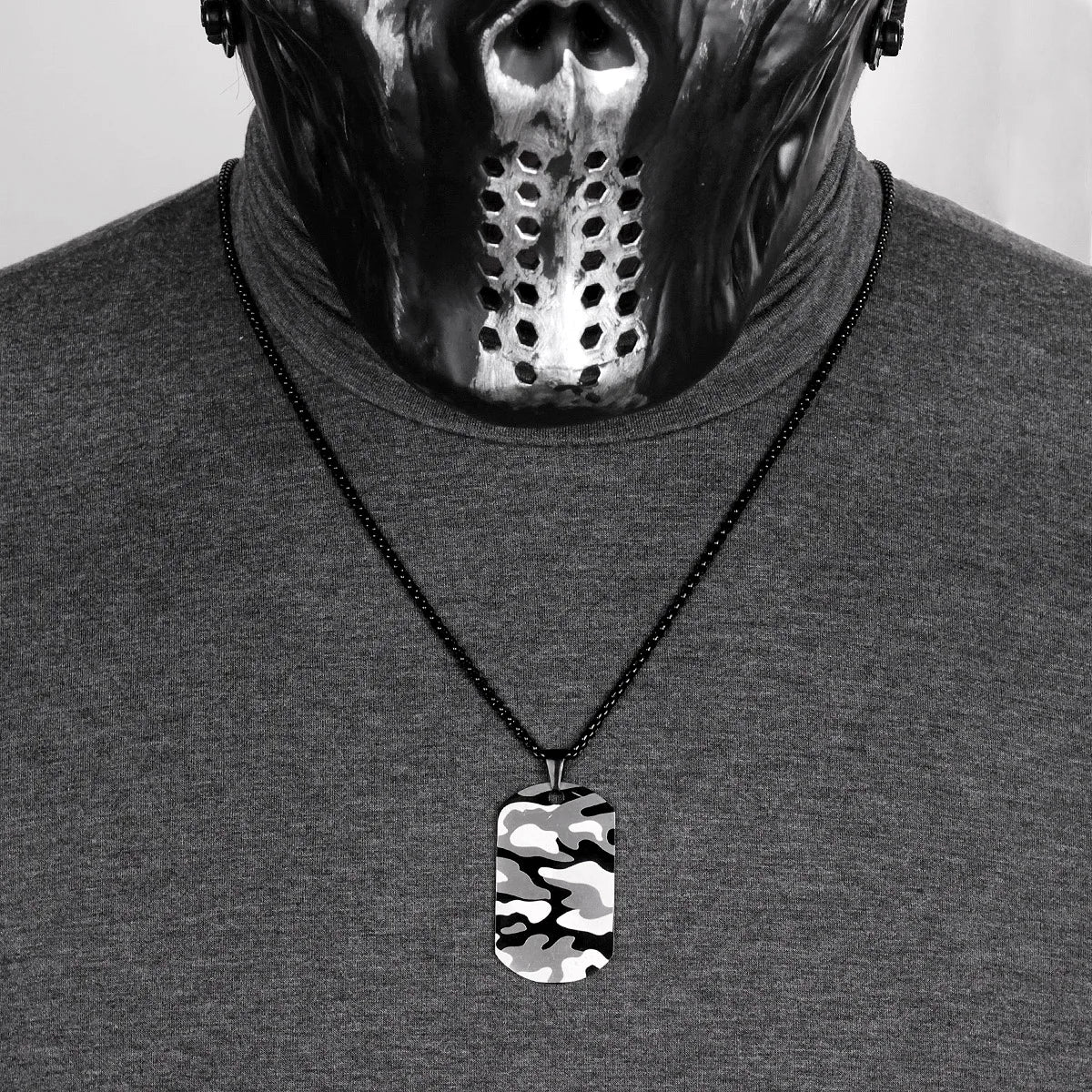 Camouflage Tag Army Long Men Necklaces Pendants Chain Punk for Boyfriend Male Stainless Steel Jewelry Creativity Gift Wholesale