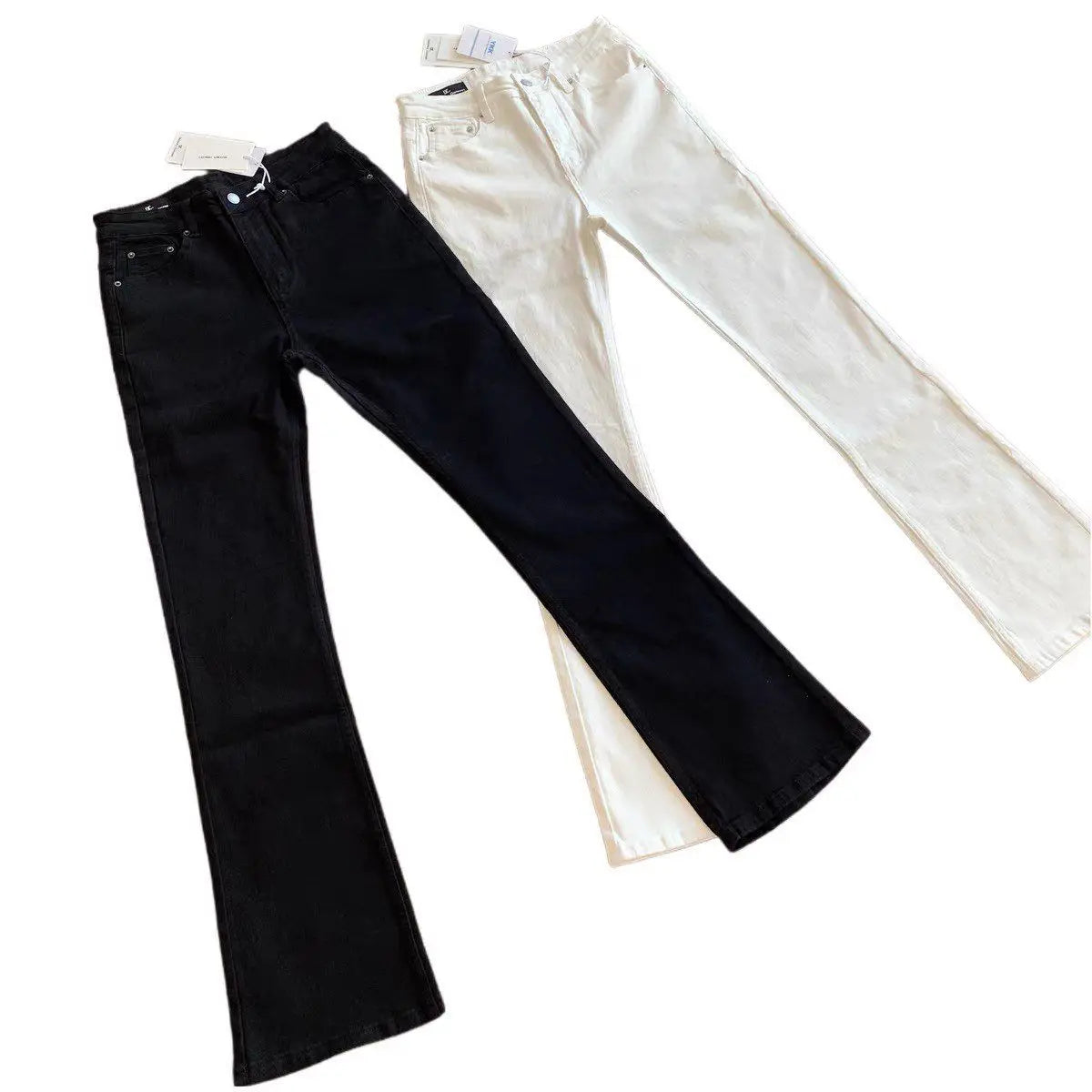 New 2026 Washed Black and White Cow Cleanfit Jeans Slightly Slim and Thin Luxury Retro Vintage Pants Men Bootcut Jeans for Man