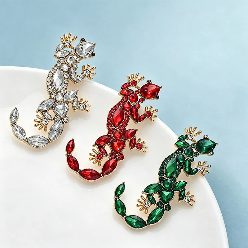 PENDRA Vintage Gecko Rhinestone Brooch