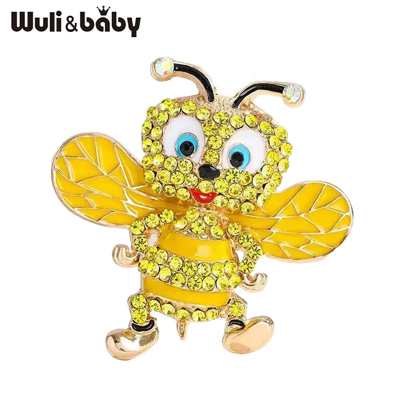 Wuli&baby Lovely Enamel Bee Brooches For Women Unisex Rhinestone Metal Insects Party Casual Brooch Pins Gifts