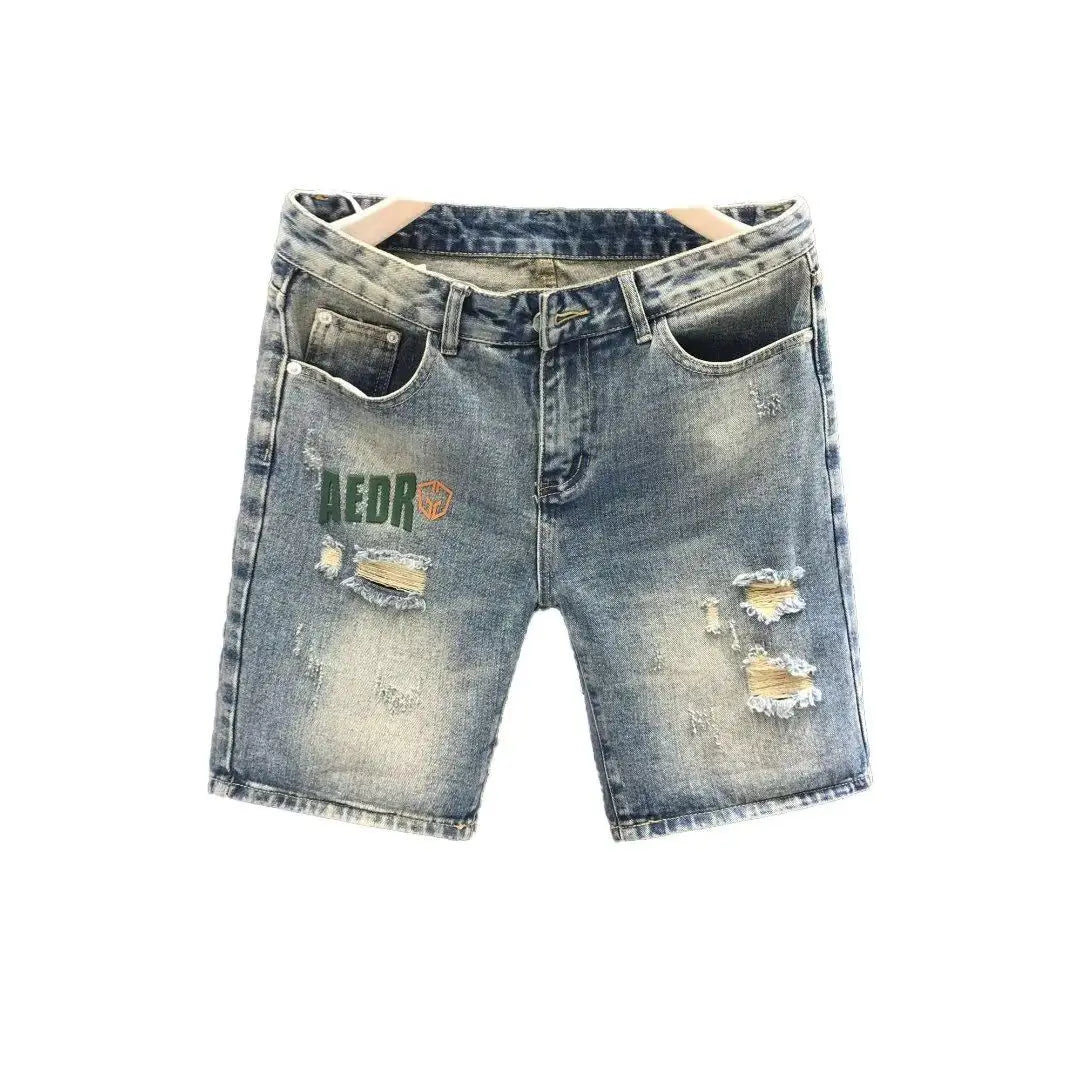 Summer Straight Ripped Shorts Trendy Thin Youth Casual Breeches Men's Fashion Handsome Denim Pants Clothes Man Short Jeans
