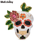 PENDRA Lovely Enamel Skull Brooch