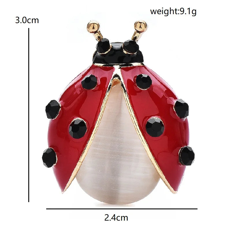 PENDRA Red Opal Ladybug Enamel Brooch