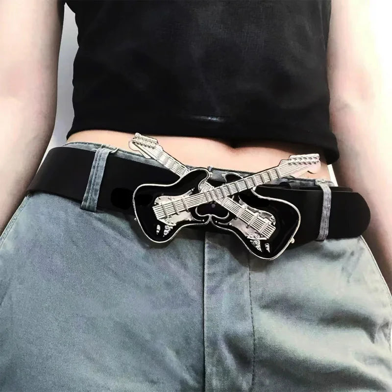 Men's Belt Bohemian Style Gothic guitar Bucket Rock and roll Women's Belt Jeans Belt Female Punk Rock Sexpot Y2K Waistband Male