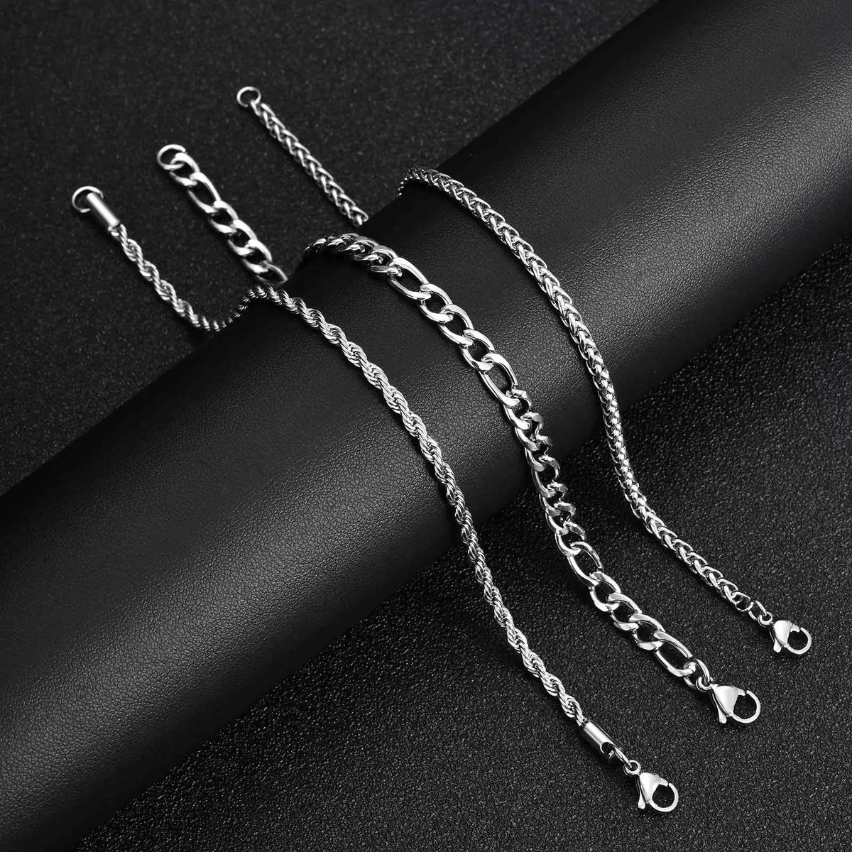 3pcs Silver Color Men's Bracelet,Waterproof Stainless Steel Wheat Chain Bracelet,Simple Casual Jewelry Gift