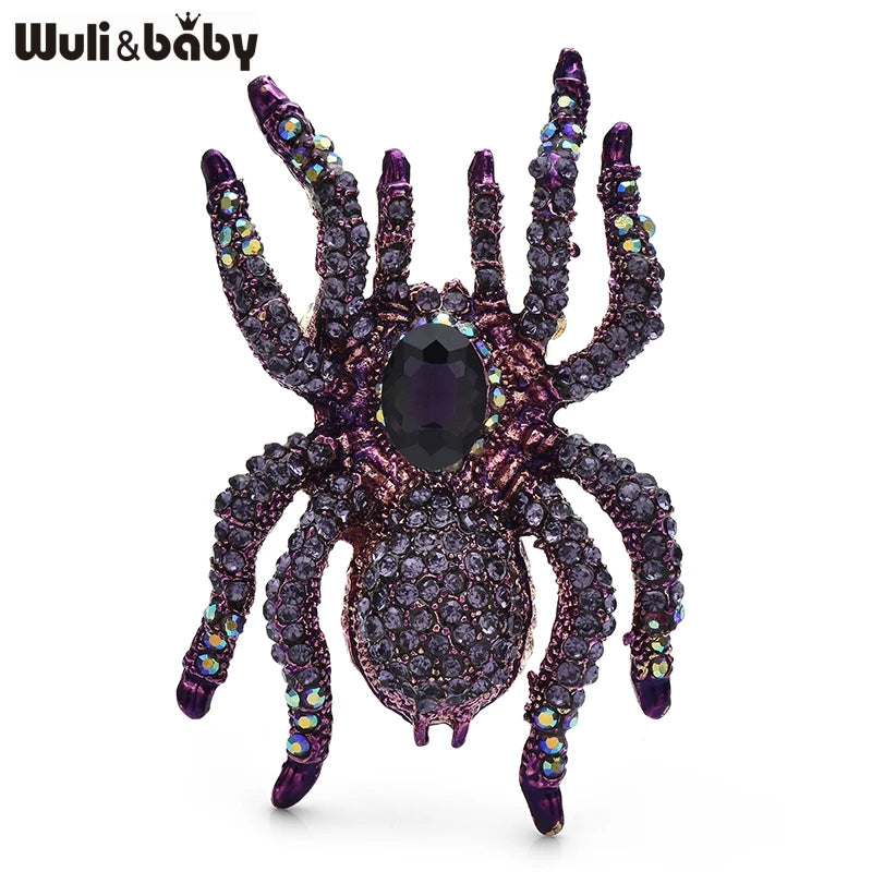 Wuli&baby Sparkling Vintage Spider Brooches For Women Unisex 2-color Rhinestone Charming Insects Party Office Brooch Pins Gifts