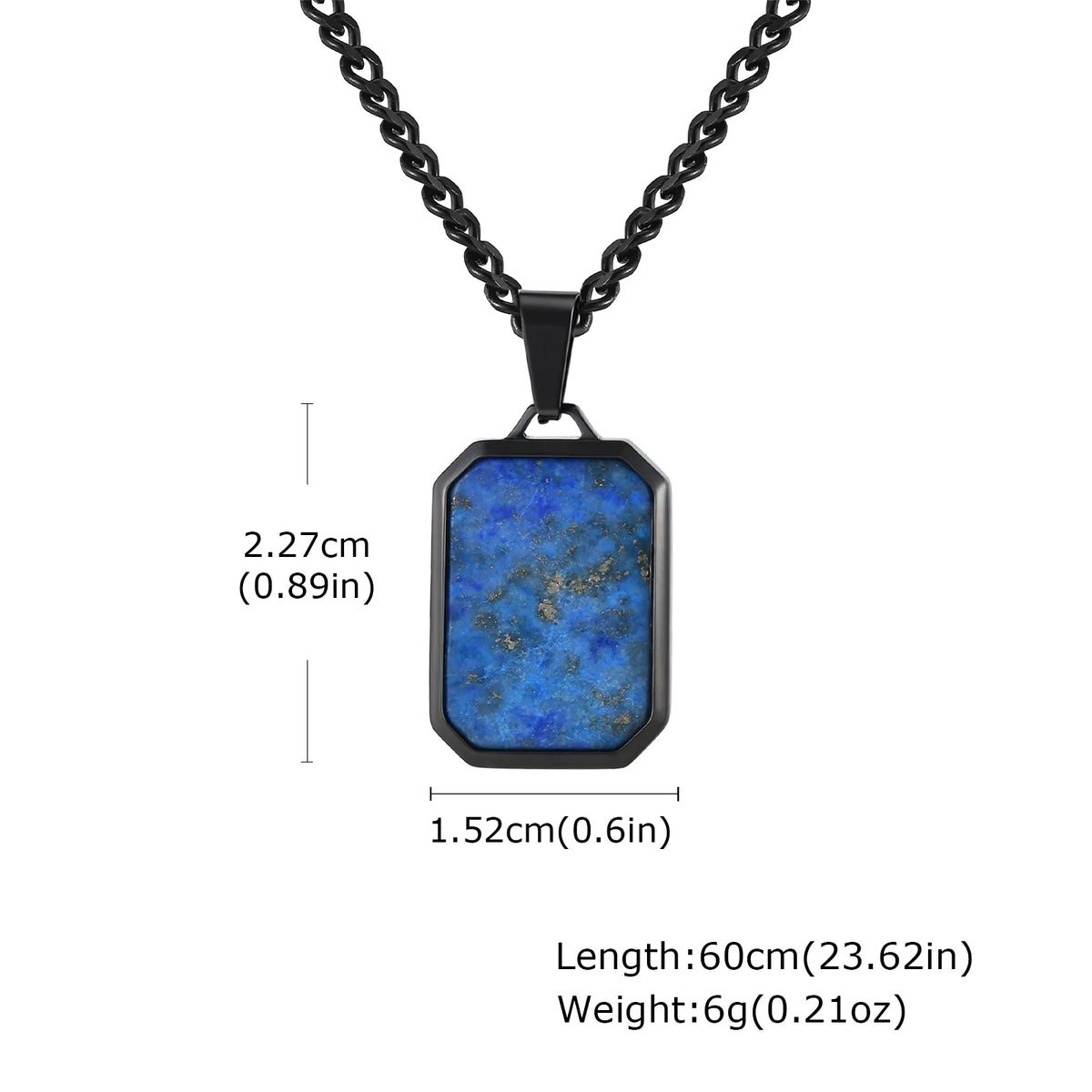 Casual Stainless Steel Men's Rectangular Necklace,Blue Natuarl Stone Lapis Lazuli Pendant,Birthday Father Anniversary Gift
