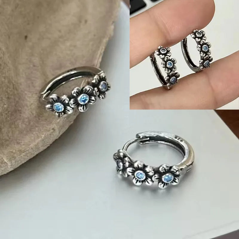 VENTFILLE 925 Sterling Silver Hoop Earring for Women Black Agate Hip Hop Versatile Big Bohemia Punk Jewelry Gift Dropshipping