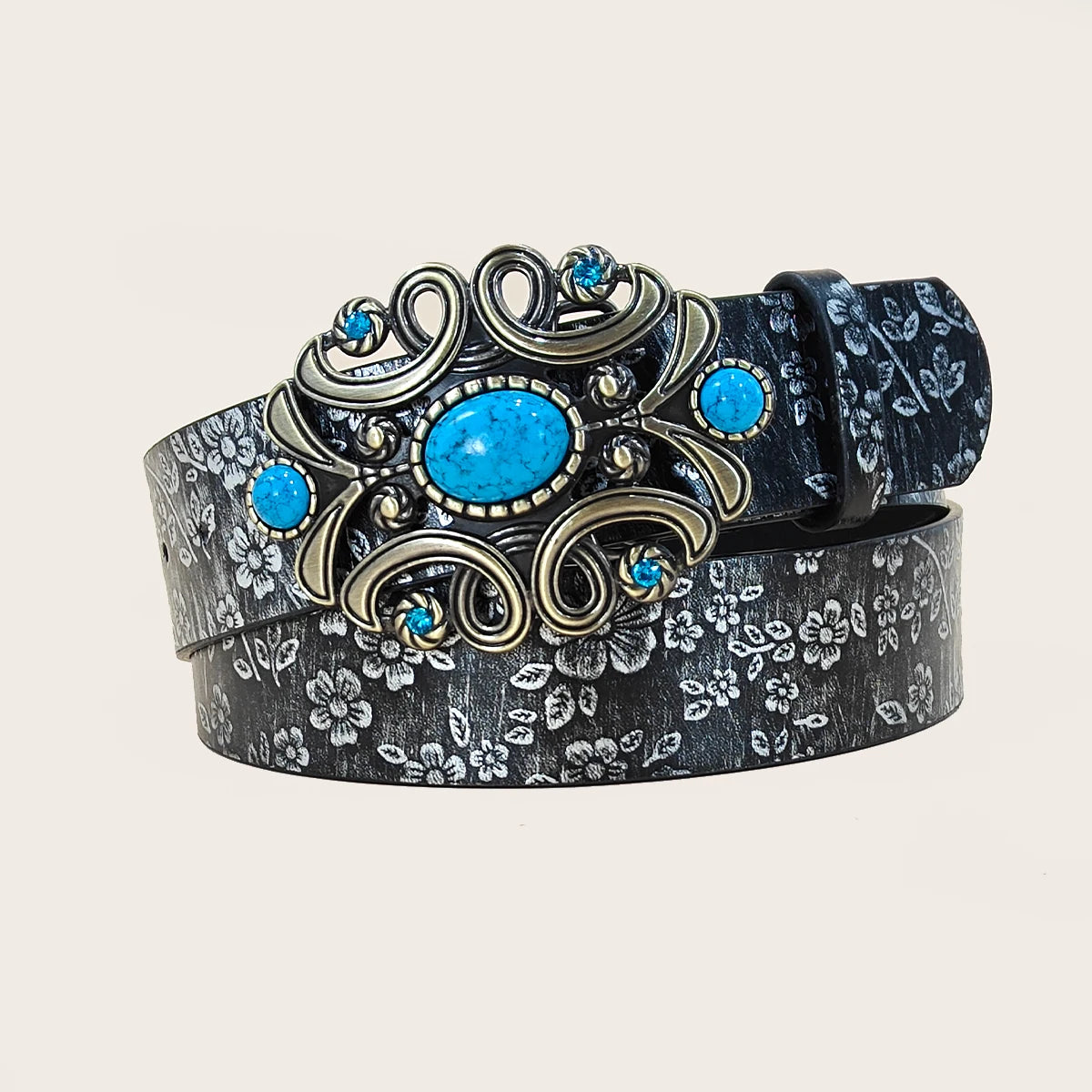 New Flora Pattern Men and Women's PU Leather Belt Casual Plus Size Jeans Waistband Luxury Desiner Fashion turquoise Belt Punk