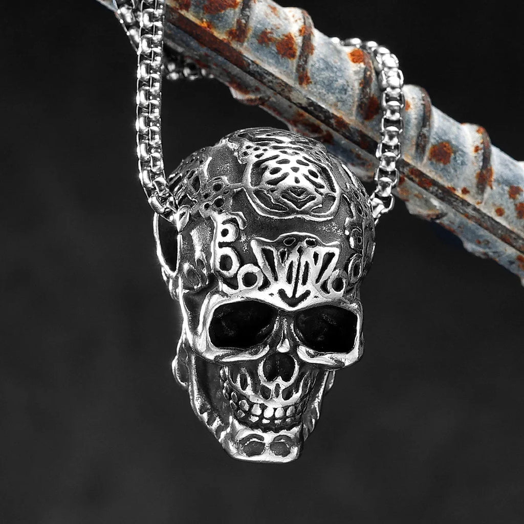 Carved Skull Stainless Steel Men Women Necklaces Pendant Chain Trendy Punk Gothic Jewelry Creativity Gift Dropshipping Wholesale