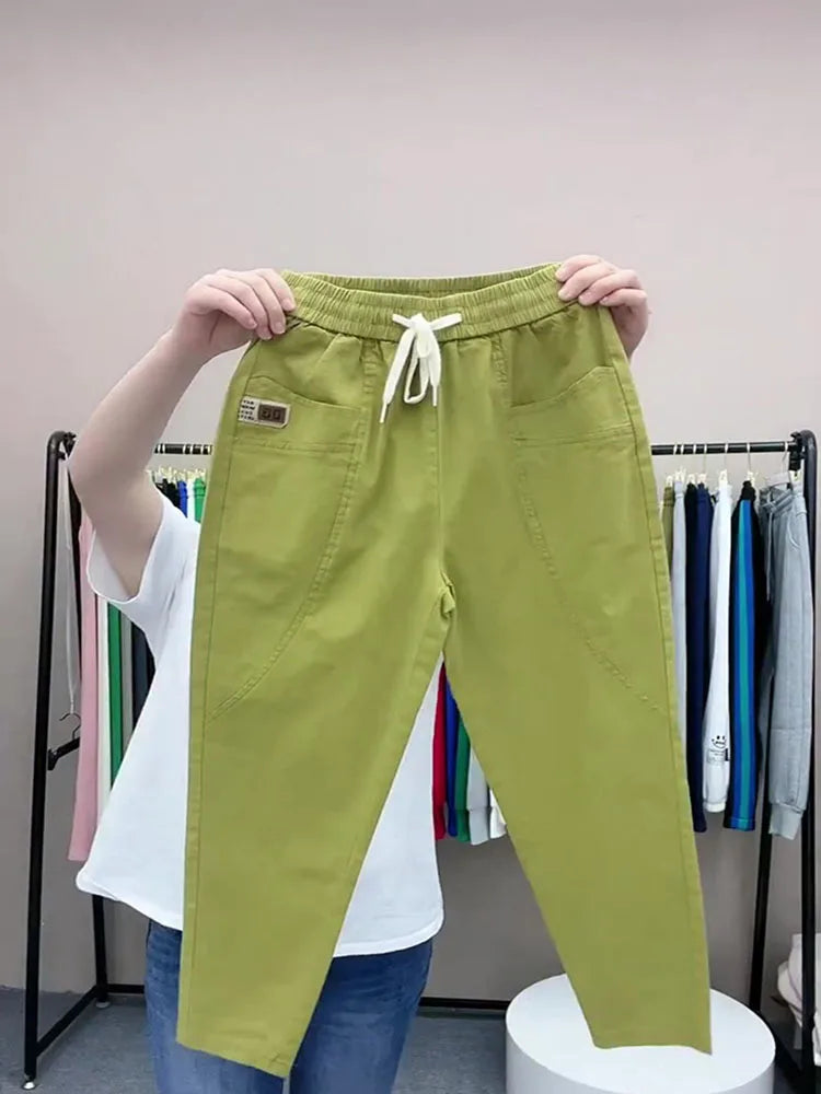 Women's Harem pants Summer Vintage Thin High Waist Straight Casual Pants Women Fashion Loose Cotton linen pants Trousers Female