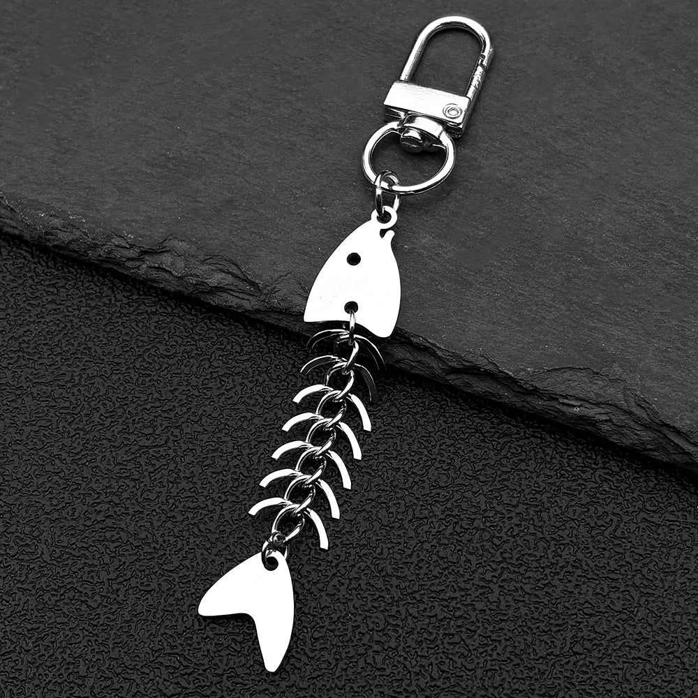 Hip hop Fish Bone Necklace Earrings Drop Ear Pendant Stainless Steel Simple Design Silver Color Party Jewelry Sets Accessories