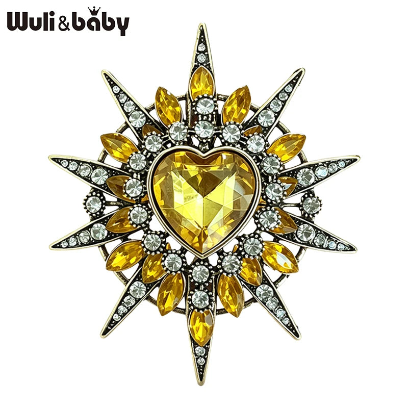 PENDRA Heartstar Vintage Crystal Heart Star Brooch