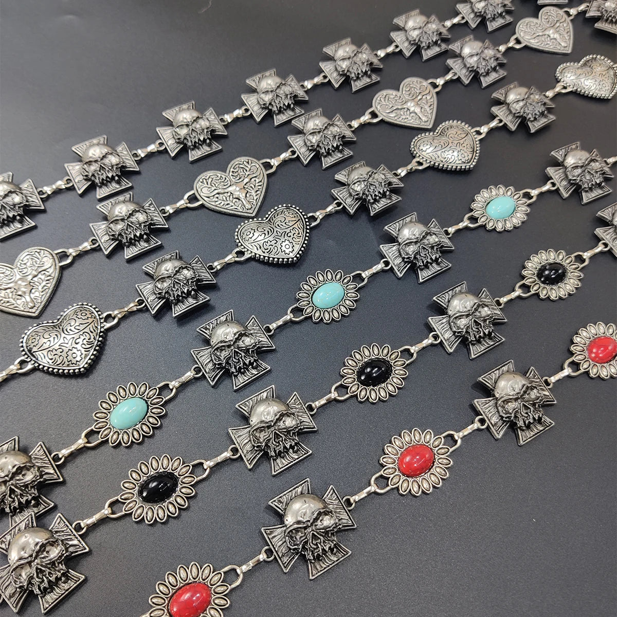 Women's Fashion Silver Skull turquoise Waist Chain Belt Y2K Gothic Punk Rock Hip Hop Accessory For spring summer Skirt Jeans