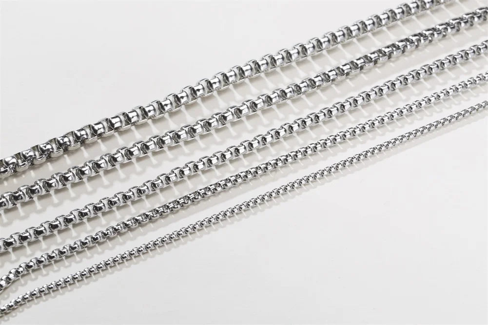 Round Box Chain for Men Boys,Gold Silver Black Plated Stainless Steel Chain Collars,Unisex Jewelry Gifts,18 to 30 Inch