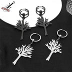 Stainless Steel Music Band Hip Hop Tree of Life Hoop Earrings for Women Silver Color Gothic Punk Earring Jewelry Gift E3404S06