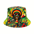PENDRA Hip-hop Jamaican Character Print Double-sided Bucket Lightweight Fisherman Bucket Hat