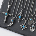 Vintage Men's Necklace,Stainless Steel Totem Natural Stone Pendant Necklace,Ethnic Punk Jewelry Gift