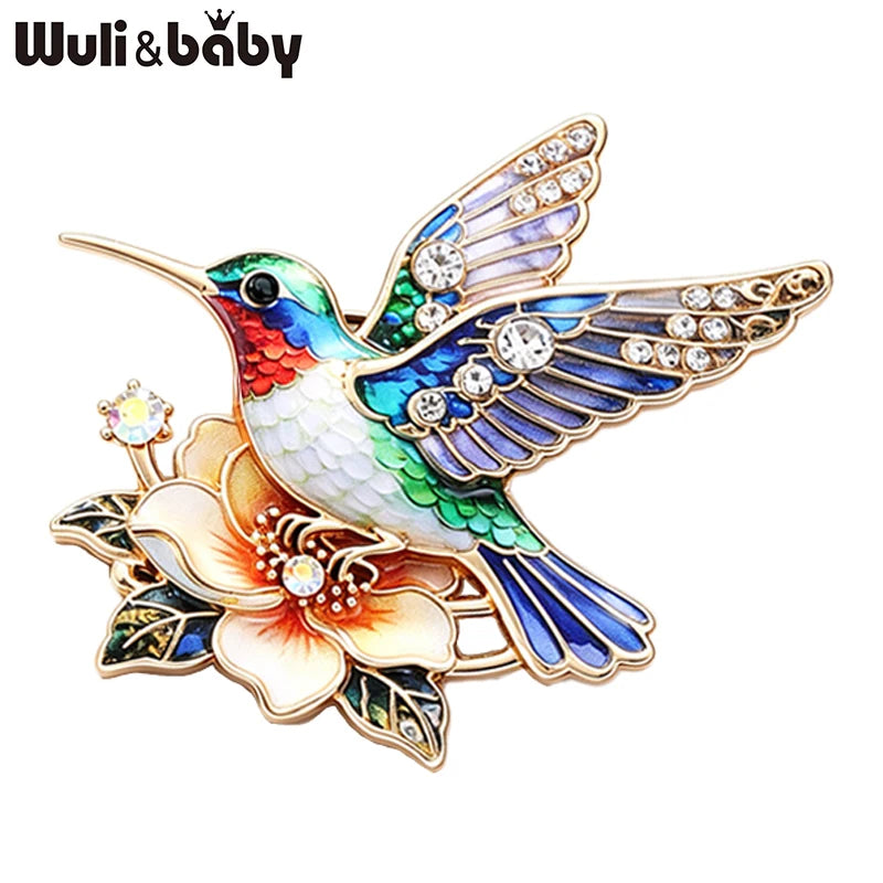 PENDRA Aviella Hummingbird Flower Brooch