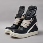 PENDRA Black Geobasket Black Leather High-Top Zip Jumbo-Lace Edition 2 Ankle Boots
