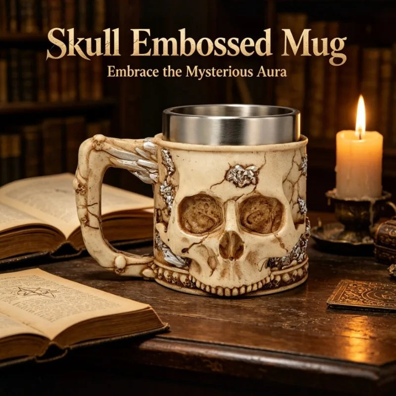 Halloween Spooky Skull Stein Mug 3D Relief Skeleton Pattern Stainless Steel Inner Tank Gothic Pub Bar Whiskey Wine Drink Cup